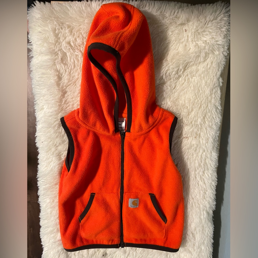12M Blaze Orange Carhartt Fleece Hooded Vest, Boy Or Girl Hunting